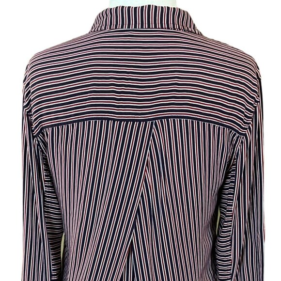 Maeve Anthropologie Adelaide Navy Red Striped Poplin Button Down Blouse Small - Picture 6 of 13